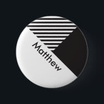 Geo Minimal Schwarz-weiß Stripes Mitarbeiter-Tag Button<br><div class="desc">Schaltfläche "Name-Tag anpassen"</div>