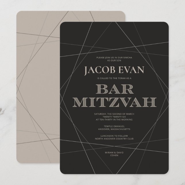 Geo Modern Silver Bar Mitzvah Einladung (Vorne/Hinten)