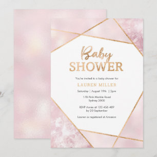 Geo Pink und Gold Baby Dusche Einladung