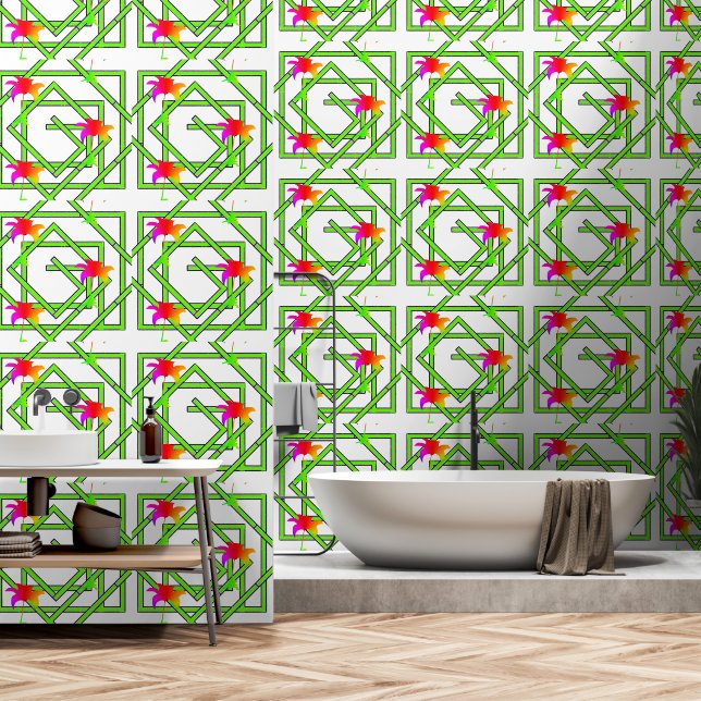 Geo Rainbow Floral White Tapete (Badezimmer)