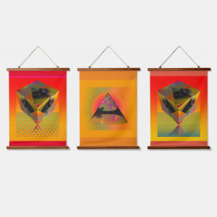 Geo Wood Topped Wall Tapestry Wandteppich Mit Holzrahmen