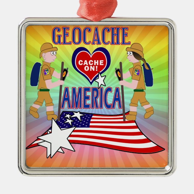 GEOCACHE AMERICA GEOCACHING ORNAMENT AUS METALL (Vorne)