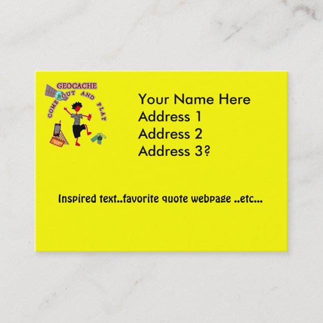 Geocache kommen heraus und spielen visitenkarte (Vorderseite)