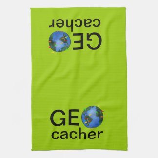 Geocacher Erde mit Flaggen Geocaching Gewohnheit Geschirrtuch