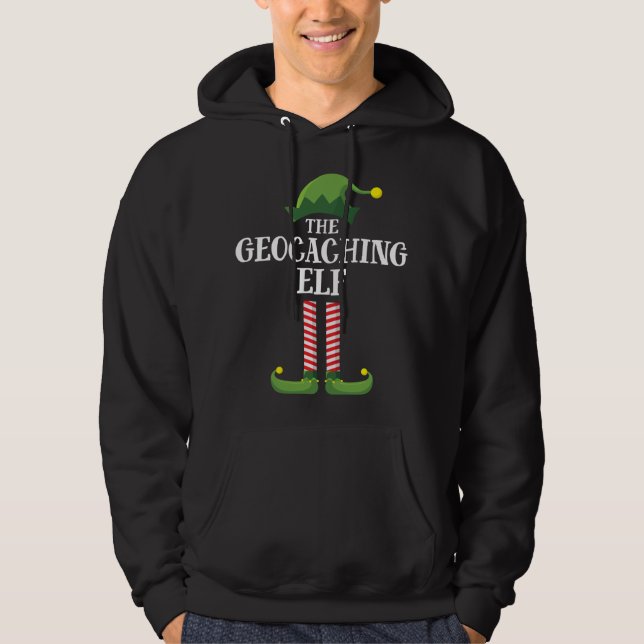Geocaching Elf Matching Family Christmas Party Paj Hoodie (Vorderseite)