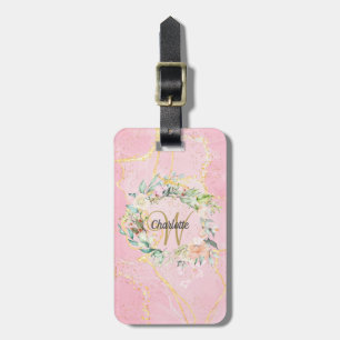 Geode Achat Gold Schrift Monogramm Floral Gepäckanhänger