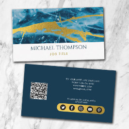 Geode Agate Blue Gold Social Media QR Visitenkarte