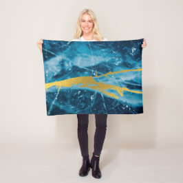 Geode Agate Gemstone Blue und Gold Fleecedecke