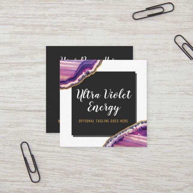 Geode Agate Slice Gemstone Ultra Violet Lila Quadratische Visitenkarte (Vorderseite/Rückseite Beispiel)