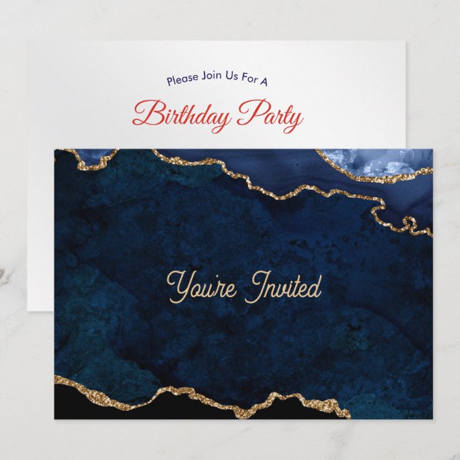 Geode Blau Vergoldeter Geburtstag Einladung (Vorne/Hinten)
