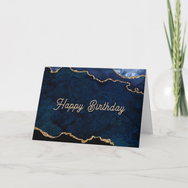 Geode Blau Vergoldeter Geburtstag Karte (Vorderseite)