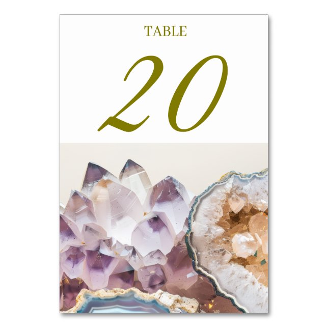 Geode Crystal Wedding Table Cards Tischnummer (Vorderseite)