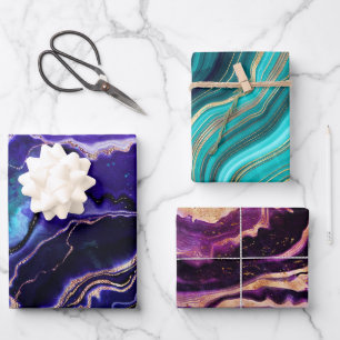Geode Deep Blue Lila Rose Gold Green Pink Agate Geschenkpapier Set