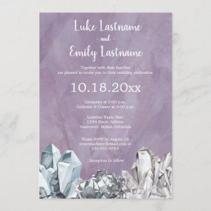Geode & Edelsteine in lila Aquarell-Hochzeit Einladung
