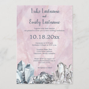 Geode & Edelsteine in Rosa Aquarell-Hochzeit Einladung