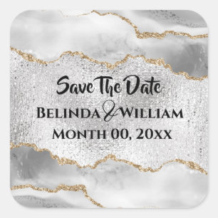 Geode falsches Silber Gold weiß Achat Wasserfarbe  Quadratischer Aufkleber