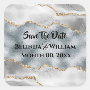 Geode falsches Silber Gold weiß Achat Wasserfarbe  Quadratischer Aufkleber