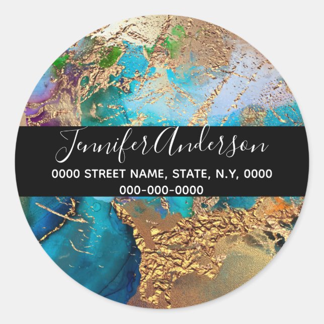 Geode Imitat Goldblauer lila Pfauenchic Runder Aufkleber (Vorderseite)