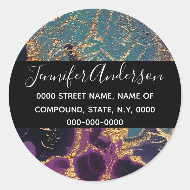 Geode Imitate goldblaue lila Marmorstruktur Runder Aufkleber (Vorderseite)