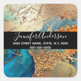 Geode Imitate Goldblauer lila Pfauenchic-Agglomera Quadratischer Aufkleber