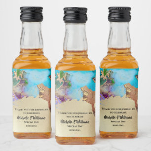 Geode Imitate goldene Aquarellpfaue zittern Alkoholflaschenetikett