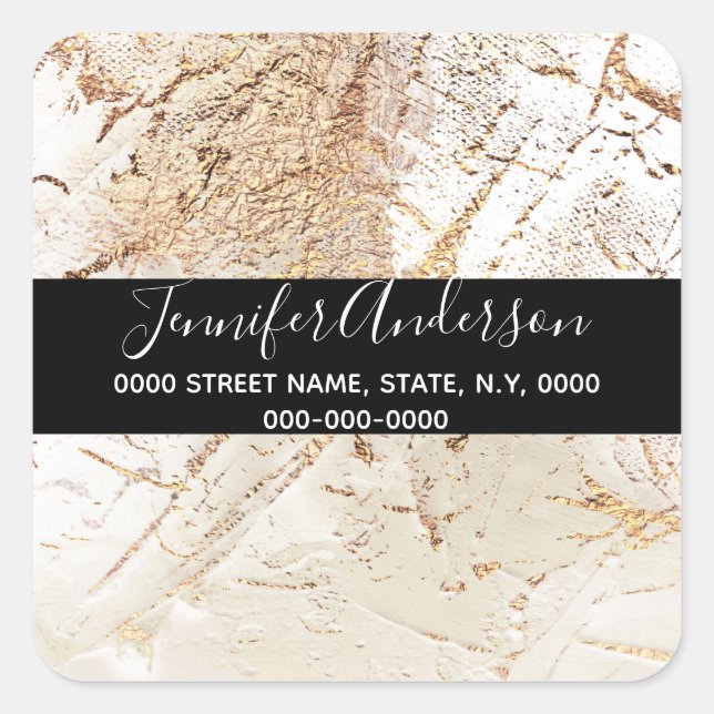 Geode Imitate goldene Elfenbeinfarbe Textur sieht  Quadratischer Aufkleber (Vorderseite)