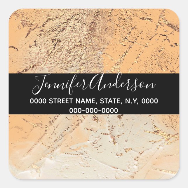 Geode Imitate goldene Pfirsichfarben Textur sehen  Quadratischer Aufkleber (Vorderseite)