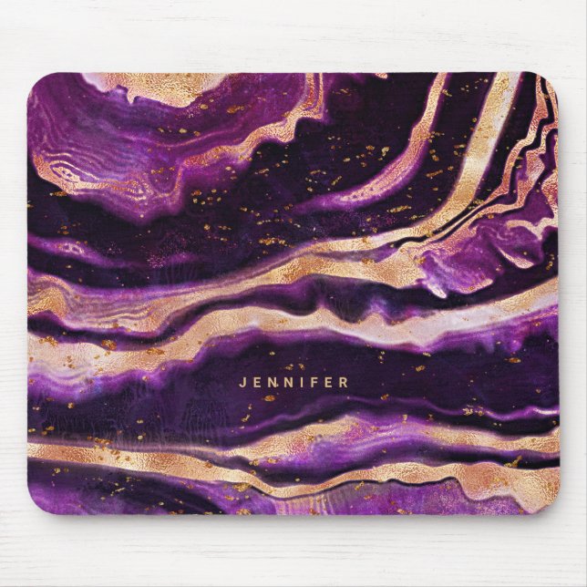 Geode Lila Pink Gold Abstrakt Agate Mousepad (Vorne)