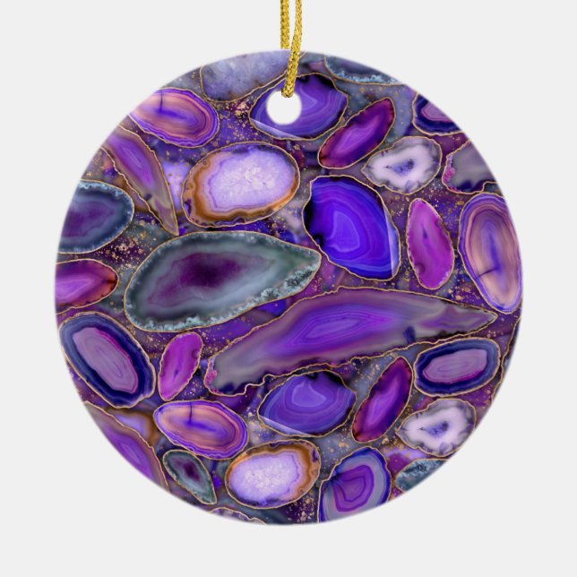 Geodes-Kristallmuster - Lila und violett Keramik Ornament (Vorne)