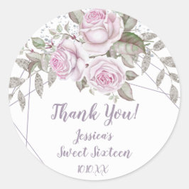 Geoemtric lila Floral Silver Glitzer Geoemtric Runder Aufkleber