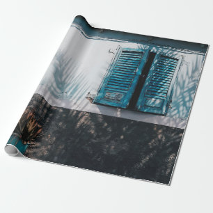 GEÖFFNETE BLAUE LAMELLENFENSTER GESCHENKPAPIER