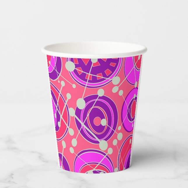 Geoform-Designs mit abstrakten, rosa und orangefar Pappbecher (Rückseite)