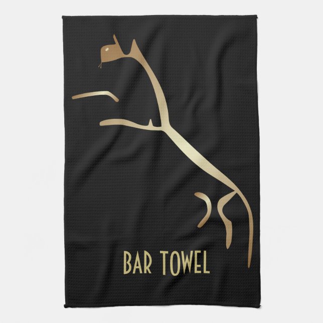 Geoglyph Bar Towel Black und Gold Uffington Horse Geschirrtuch (Vertikal)