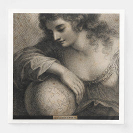 Geografie Frauenportrait Globe Vintage Gravur Serviette
