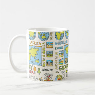 Geografie. Handgezeichnet. Vintage Darstellung. Kaffeetasse