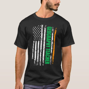 Geografische Lehrerin Usa Flag Irish St Patrick Da T-Shirt