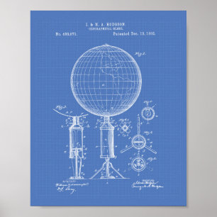 Geografischer Globus 1892 Patent Kunst Blaupause Poster