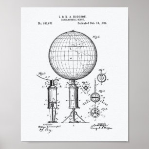 Geografischer Globus 1892 Patentkunst Weißpapier Poster