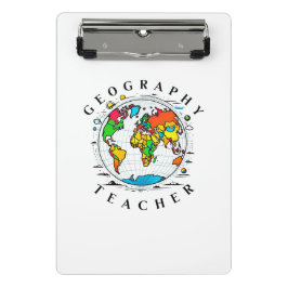 Geografischer Lehrer mit farbenfroher Globe Grafik Mini Klemmbrett