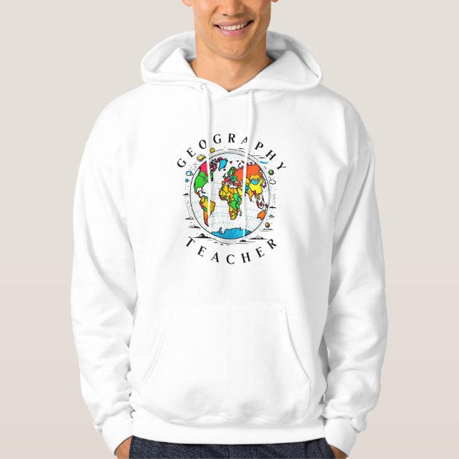 Geografischer Lehrertext mit farbenfroher Globe Gr Hoodie (Vorderseite)