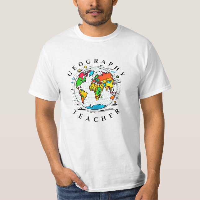 Geografischer Lehrertext mit farbenfroher Globe Gr T-Shirt (Vorderseite)
