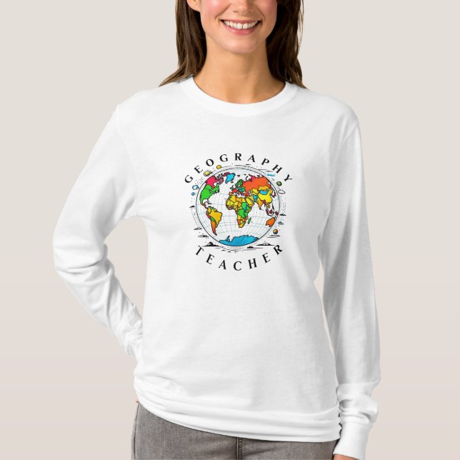 Geografischer Lehrertext mit farbenfroher Globe Gr T-Shirt (Vorderseite)
