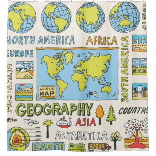 Geographie. Handgezeichnet. Vintage Darstellung. Duschvorhang