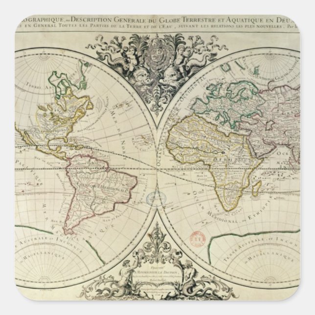 Geohydrografisches Mappamonde Quadratischer Aufkleber (Vorderseite)