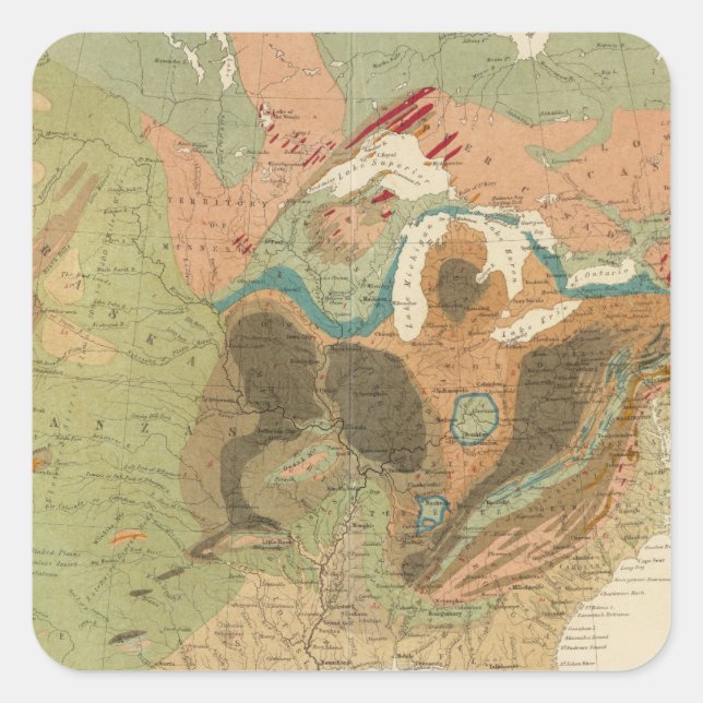 Geol Map USA Quadratischer Aufkleber (Vorderseite)