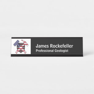 Geologe-Nummernschild mit Felsen-Hammer-Logo (USA) Schreibtischnamensplakette