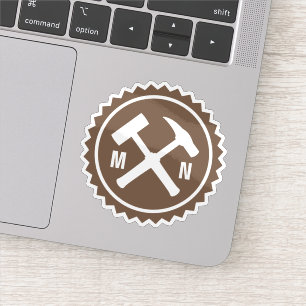 Geologenhammer-Logo mit Ihren Initialen auf einem Aufkleber