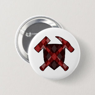 Geologenhammer Schild - Rot Argyle Button