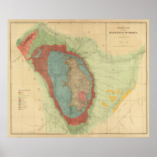 Geologische Karte der Schwarzen Hügel von Dakota Poster