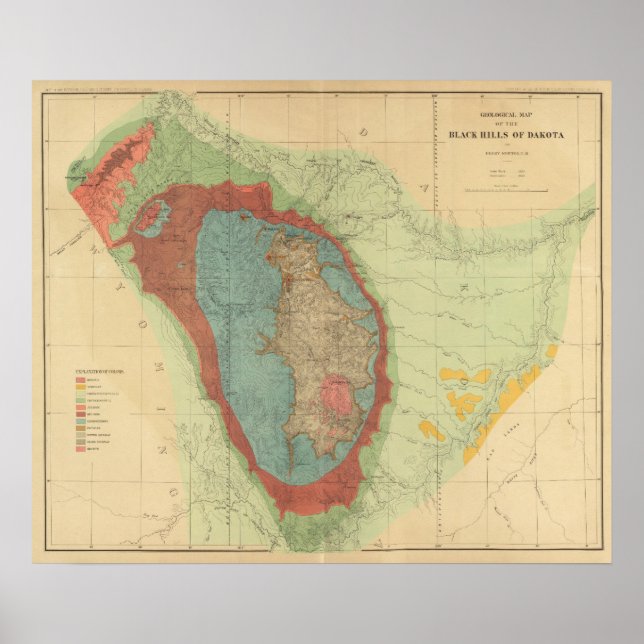 Geologische Karte der Schwarzen Hügel von Dakota Poster (Vorne)